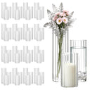 Ribbed Glass Vases Set of 24 – Bulk Clear Glass Centerpiece Vases with Assorted Heights
