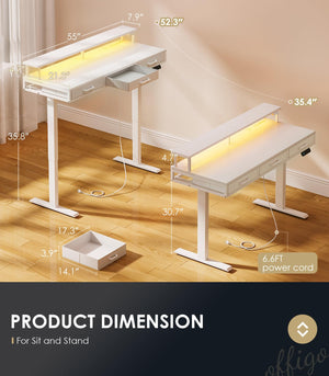 Electric Standing Desk with Drawers & Monitor Stand, 55 Inch