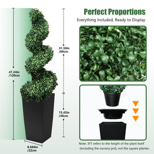 Artificial Spiral Topiary Trees, Set of 2 – UV Resistant Faux Boxwood with Square Planter