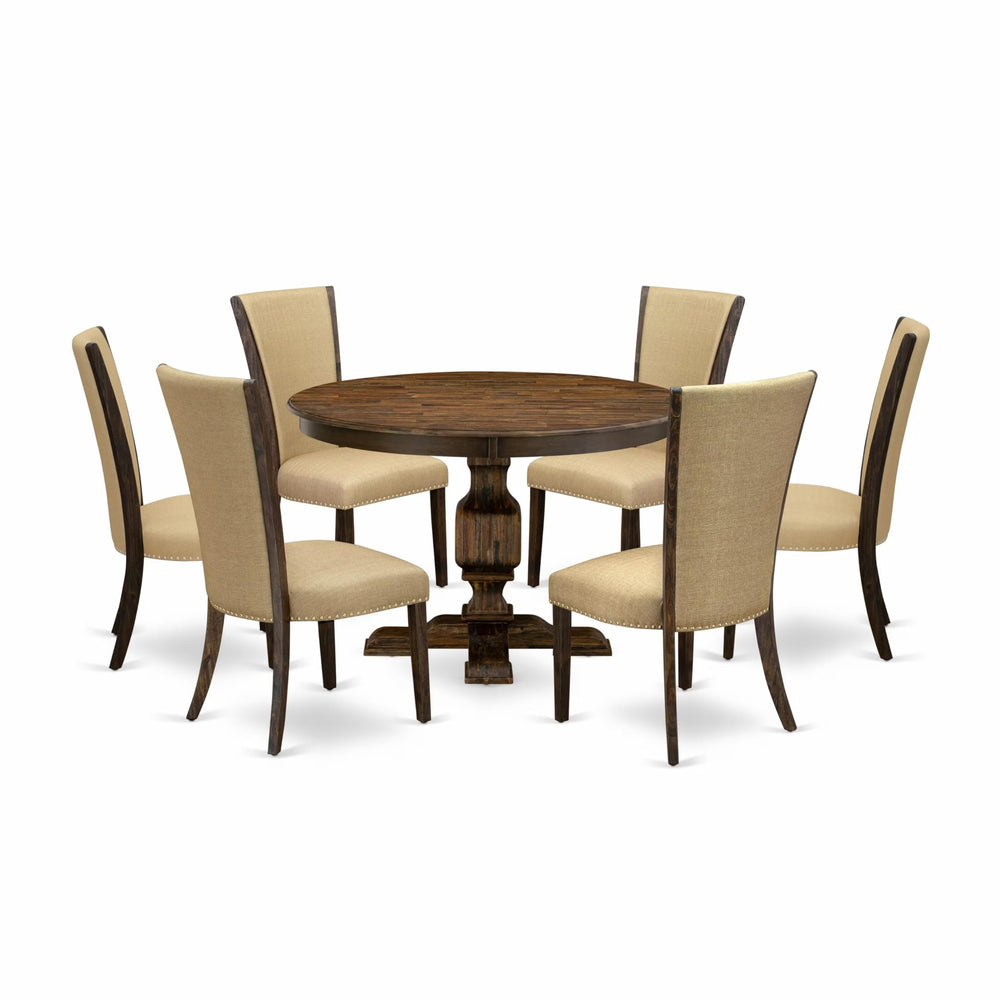 7-Piece Round Dining Table Set with 6 Upholstered Chairs