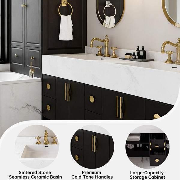 Large Double Sink Bathroom Vanity with Lighted Mirror