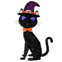 3.5 ft Pre-Lit Black Cat Halloween Decoration with Flashing Infinity Eyes & Witch Hat