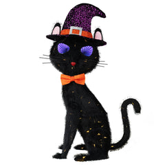 3.5 ft Pre-Lit Black Cat Halloween Decoration with Flashing Infinity Eyes & Witch Hat