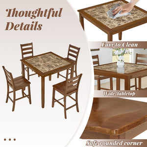 Counter Height Dining Table Set with 4 Chairs – 5-Piece Bar-Style Breakfast Set for Small Spaces