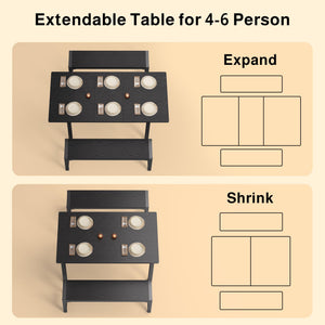 Extendable Dining Table Set with Bench for 4–6 | Smart-Flip Leaf | Metal Frame | Black