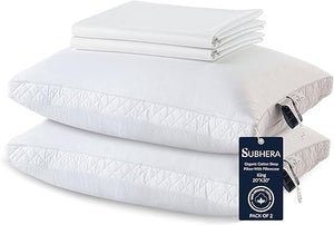 Organic Cotton Bed Pillows with Pillowcase – Down Alternative, Queen & King