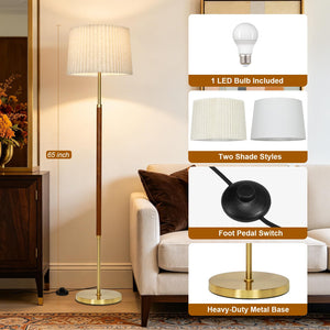 65" Mid-Century Modern Wood Floor Lamp with 3 Color Temperatures