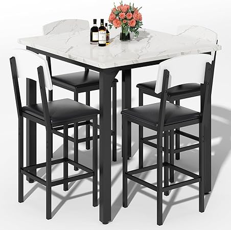 5-Piece Counter Height Dining Table Set with 4 Bar Stools
