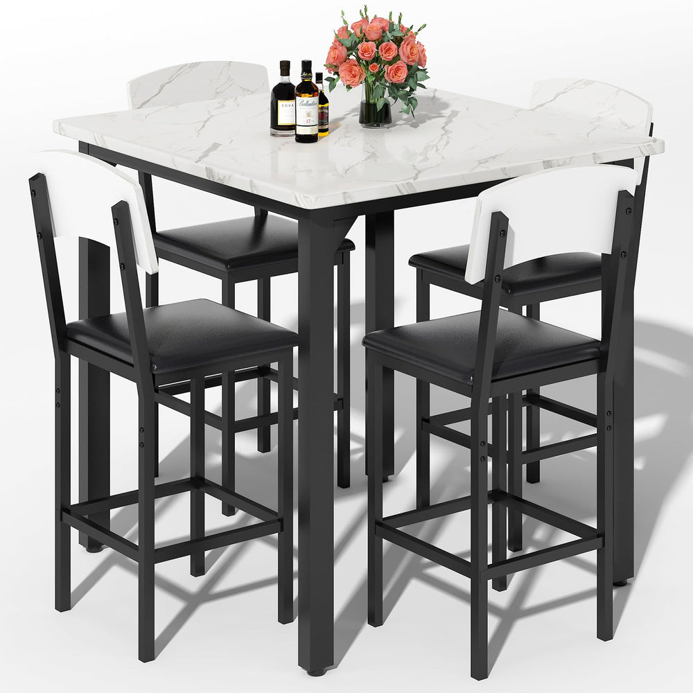 5-Piece Counter Height Dining Table Set with Upholstered Bar Stools