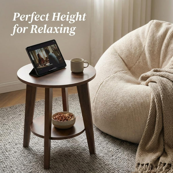 Round Side Table with 2-Tier Storage