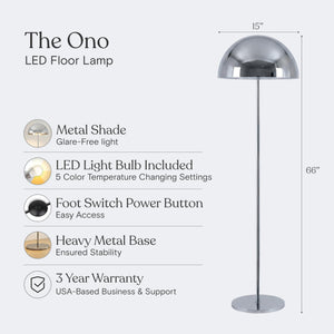 Mushroom Floor Lamp with Color Changing LED & Metal Dome Shade