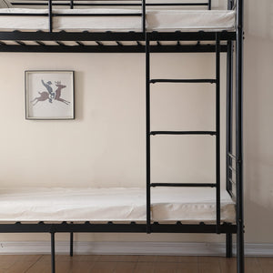 Twin Over Twin Metal Bunk Bed with Flat Ladder & High Guardrail