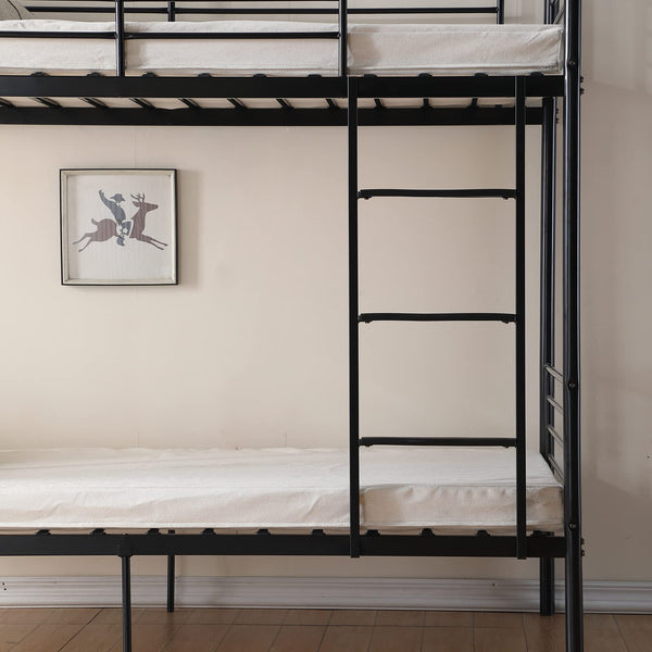 Twin Over Twin Metal Bunk Bed with Flat Ladder & High Guardrail
