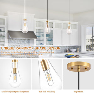 Raindrop Glass Pendant Light with Adjustable Cord