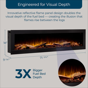 Linear Electric Fireplace Insert with Real Wood Log Set