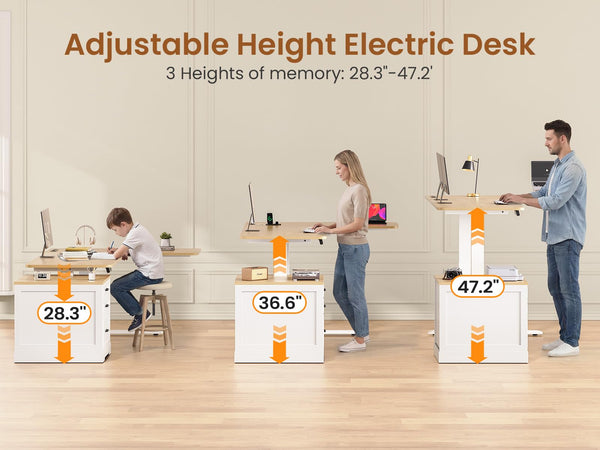 L-Shaped Electric Standing Desk with Drawers & Power Outlet