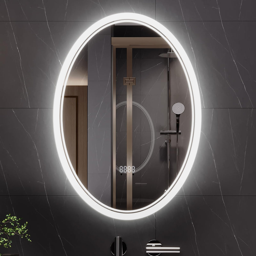 Oval LED Bathroom Mirror with Front & Backlit Lighting