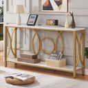 2-Tier Console Table with Faux Marble Top & Metal Frame