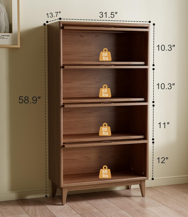 Solid Wood Bookcase with Glass Doors – 4-Shelf