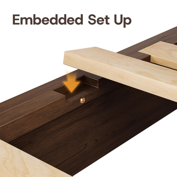 Wood Bed Frame with LED Headboard & Charging Station