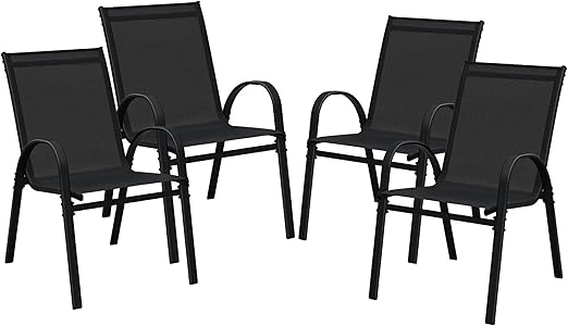 4-Pack Stackable Outdoor Patio Dining Chairs – Steel Frame & Textilene Fabric