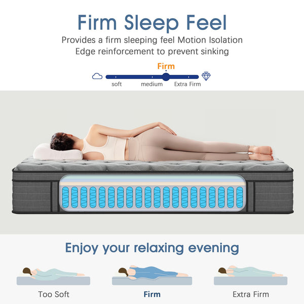 12 Inch Hybrid Mattress with Gel Memory Foam – Firm Support, Fiberglass Free