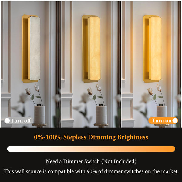 Alabaster Wall Sconce with LED Strip – Dimmable Brass Stone Light