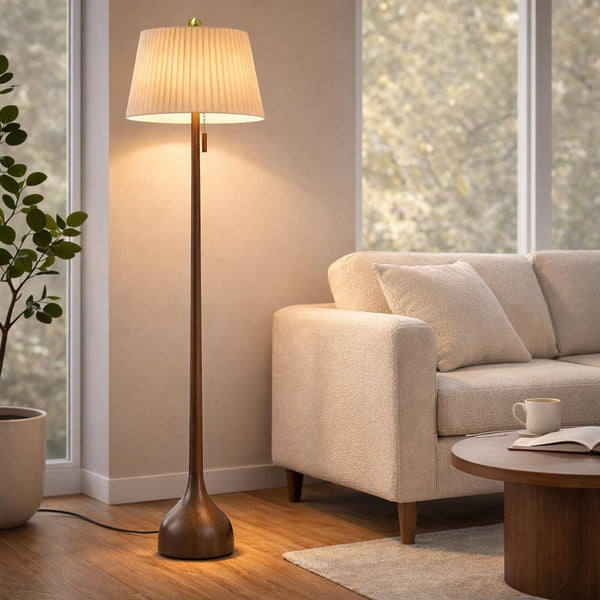 65" Mid-Century Modern Wood Floor Lamp with 2 Shades