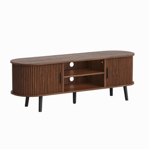 Mid-Century Modern TV Stand with Fluted Sliding Doors