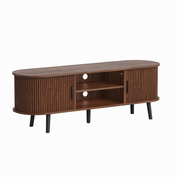 Mid-Century Modern TV Stand with Fluted Sliding Doors