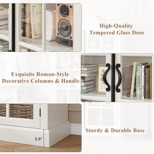 65" Glass Door Display Cabinet – 5-Tier Bookcase with Adjustable Shelves