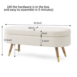 Upholstered Storage Ottoman Bench with Gold Metal Legs