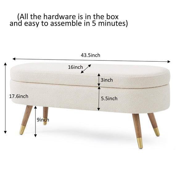Upholstered Storage Ottoman Bench with Gold Metal Legs