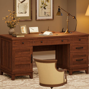 Executive Desk 60" with File Drawers & Charging Station