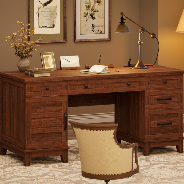 Executive Desk 60" with File Drawers & Charging Station
