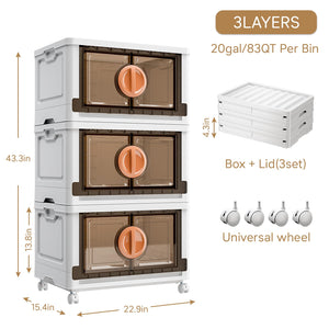 Stackable Storage Cabinet with Wheels & Lids – 249 Qt Collapsible Organizer Bins