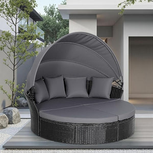 Outdoor Round Daybed with Retractable Canopy