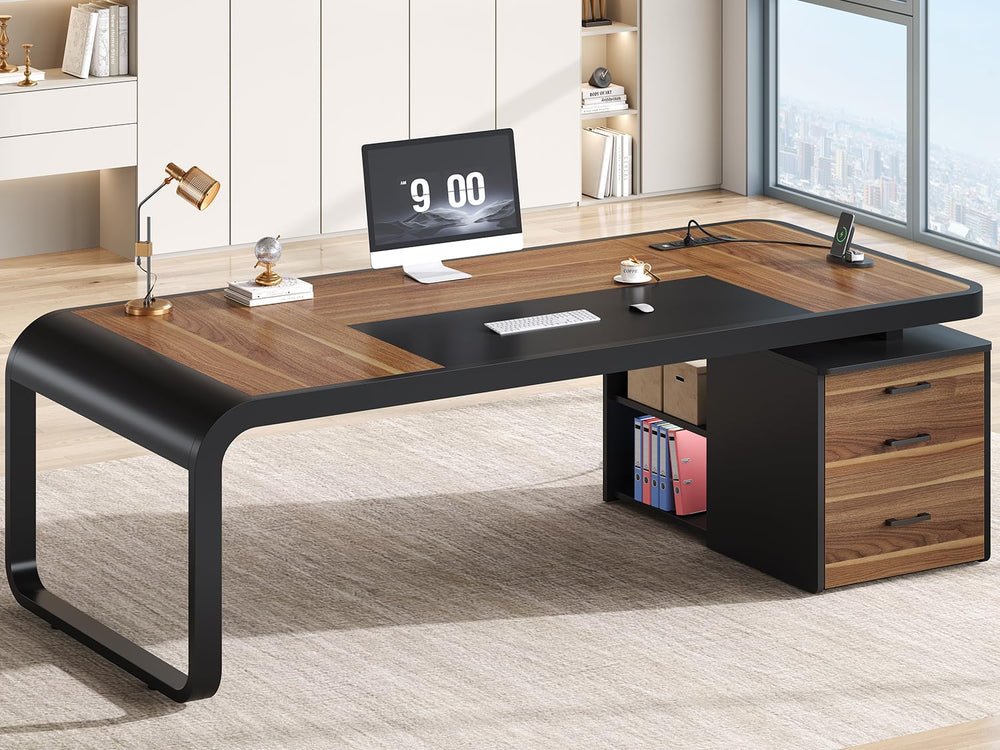70.9" Executive Desk with File Cabinet & Charging Station