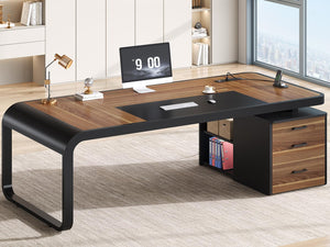 70.9" Executive Desk with File Cabinet & Charging Station