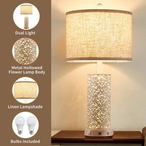 Farmhouse Touch Table Lamp with Nightlight, USB Ports & AC Outlet