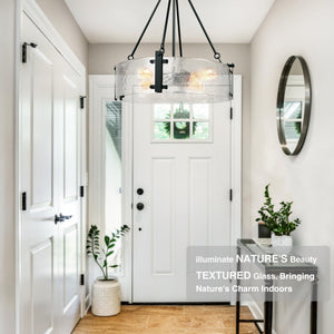 Round Textured Glass Chandelier with Adjustable Hanging Height