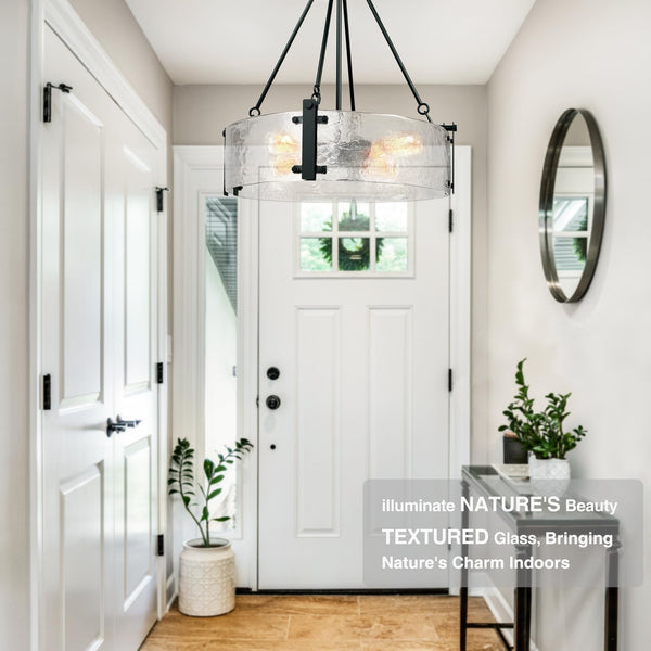 Round Textured Glass Chandelier with Adjustable Hanging Height