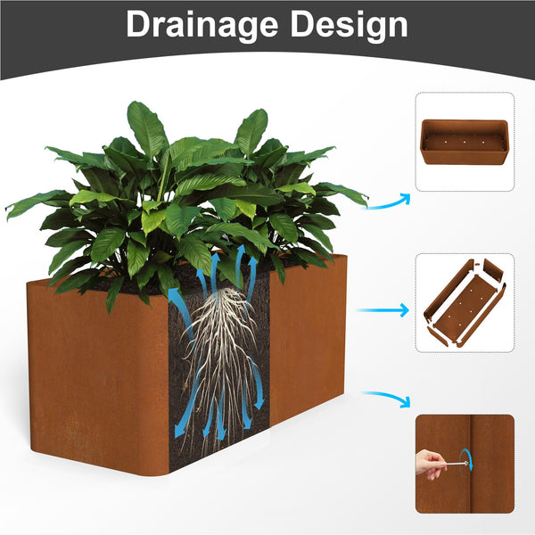 Corten Steel Rectangular Planter Box 36"L x 15"W x 15"H