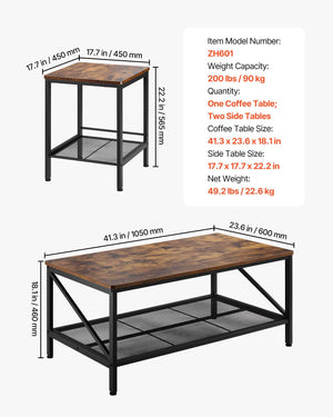 3-Piece Industrial Coffee & End Table Set