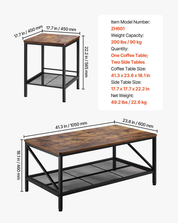 3-Piece Industrial Coffee & End Table Set