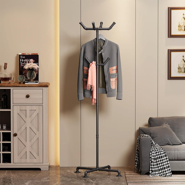 Industrial Metal Pipe Coat Rack with 6 Hooks