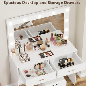 Lighted Makeup Vanity Desk Set with Storage Stool