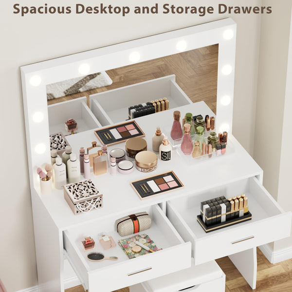 Lighted Makeup Vanity Desk Set with Storage Stool
