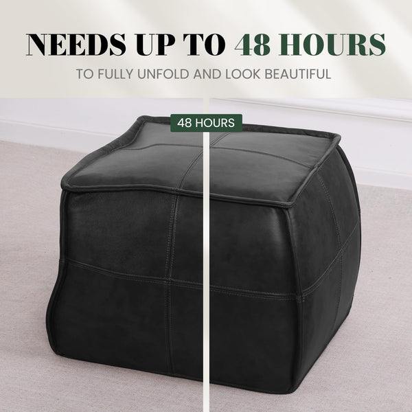 Genuine Leather Pouf Ottoman Footstool