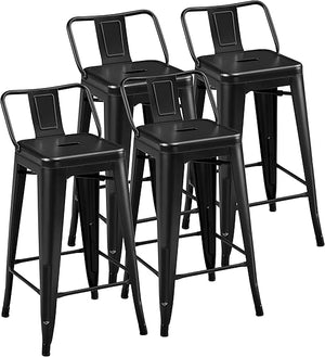 Metal Counter Height Bar Stools Set of 4 with Backrest and Footrest